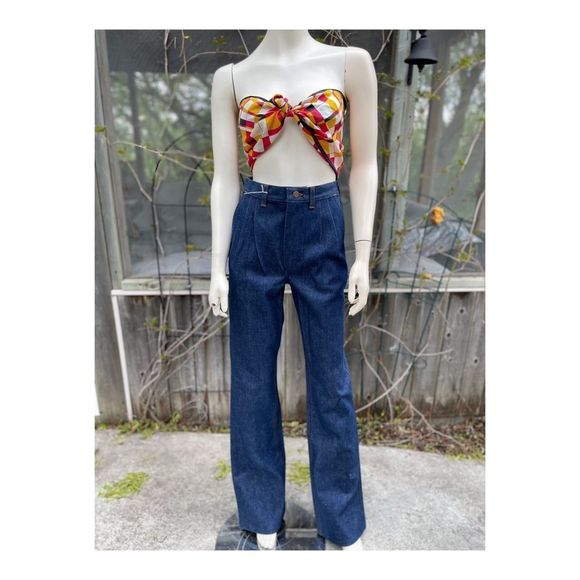 70s Wrangler High Waist Denim Jeans Pleat front Straight leg Dark Wash NWT 30x34 - Picture 16 of 16